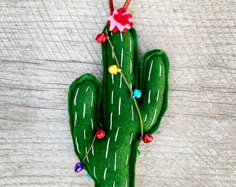 Christmas Cactus! Felt Cactus ornament with string of lights!