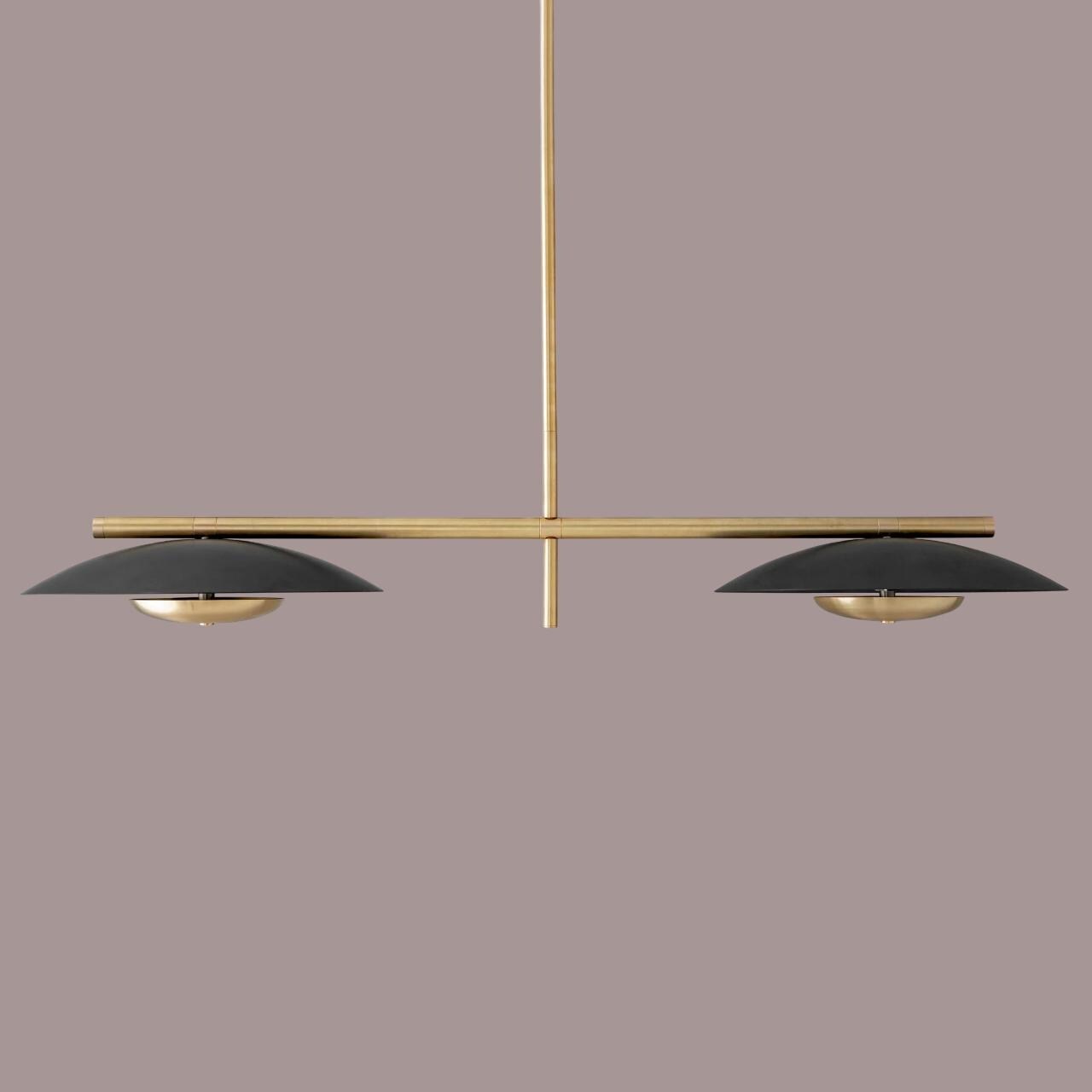Modern Brass Pendant Light – Double Shade Black & Gold Chandelier – Mid-Century Ceiling Fixture for Kitchen or Dining Room - Living Room