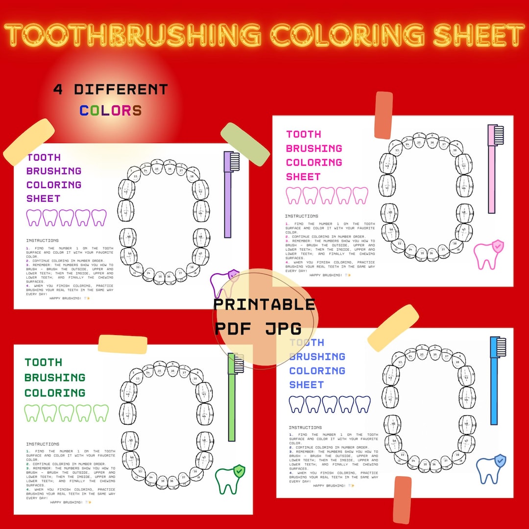 Tooth Brushing Coloring Sheet | Numbered Dental Hygiene Printable | Fun ...