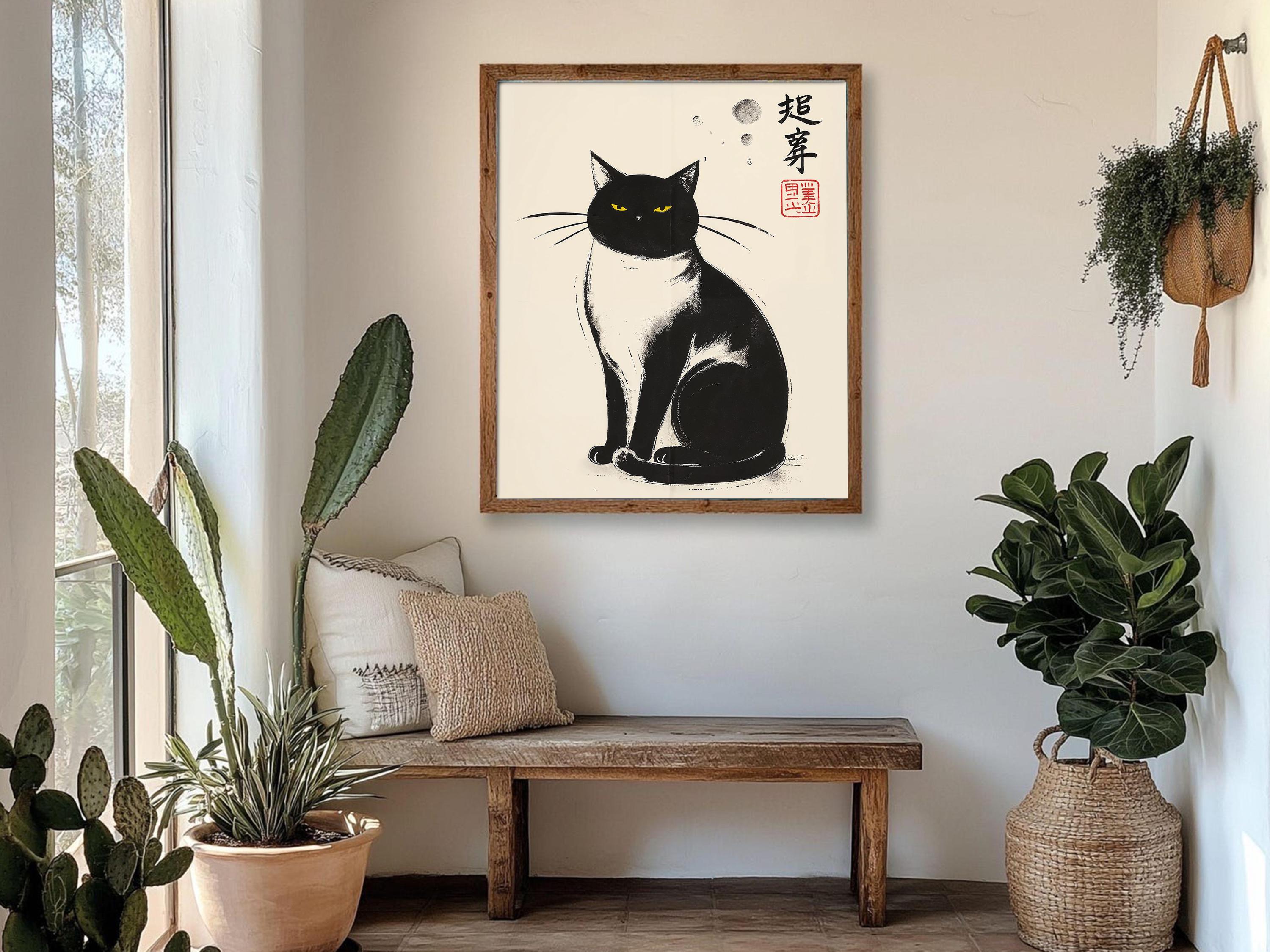 Set of 3 Japanese Black Cat Wall Art Print | Ukiyo Style Feline Art ...