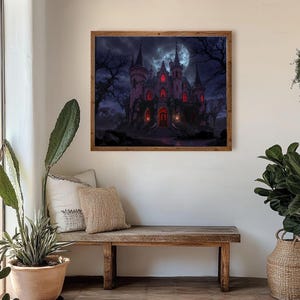 The Pink Palace Art Print from Coraline, Victorian Gouache Style Haunted Spooky Halloween House, Ghost Themed Horror Mystery Wall Painting