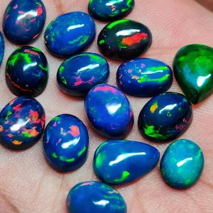 AAAA+++ Top Quality Natural Black Opal Mix Lot Cabochon Multi Fire Opal Gemstone Very Rare! Size  6x8mm 17 Pcs For jewellery Making.