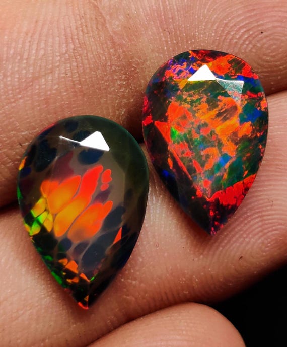 AAAA+++ Top Quality Natural Black Opal Pair Cut Stone Multi Fire