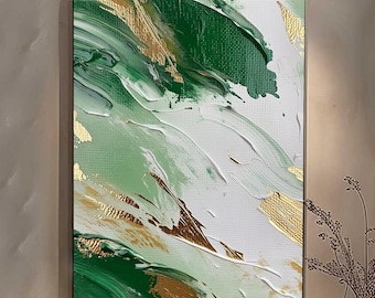 Green White Gold Abstract Painting Textured Canvas Modern Luxury Wall Art Decor