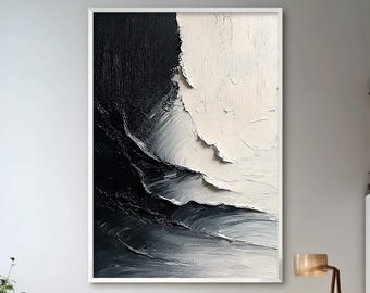 黄金のタッチで描かれた白黒の抽象油絵：モダンキャンバスアート