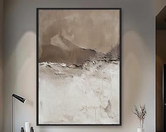 Large 3D Textured Abstract Painting, Neutral Beige Wabi Sabi Wall Art