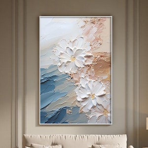 Abstract Ocean Waves Oil Painting, Textured Impasto Seascape Wall Art, Coastal Beach Painting, Contemporary Artwork, Living Room Wall Decor