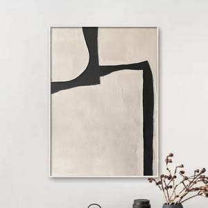 Modern Abstract Minimalist Line Painting, Large Black Beige Canvas Art, Contemporary Geometric Wall Art, Wabi Sabi Style,  Living Room Decor