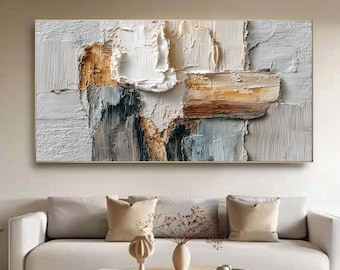 Textured Wabi Sabi Painting: Large Neutral Abstract Beige Gold Impasto Art