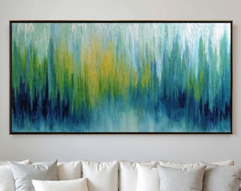 シアンの抽象油絵：厚塗りテクスチャーの風景画 - Etsy 日本