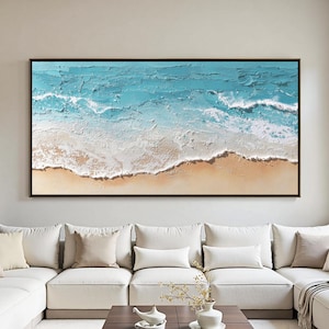 Original Abstract Ocean Wave Painting, Vibrant Textured Coastal Canvas, Large Impasto Beach Wall Art, Seascape Painting, Living Room Decor
