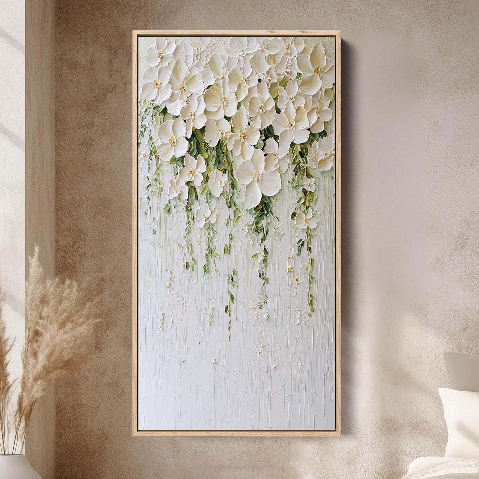 Textured White Flower Oil Painting, Heavy Impasto Floral Wall Art ...