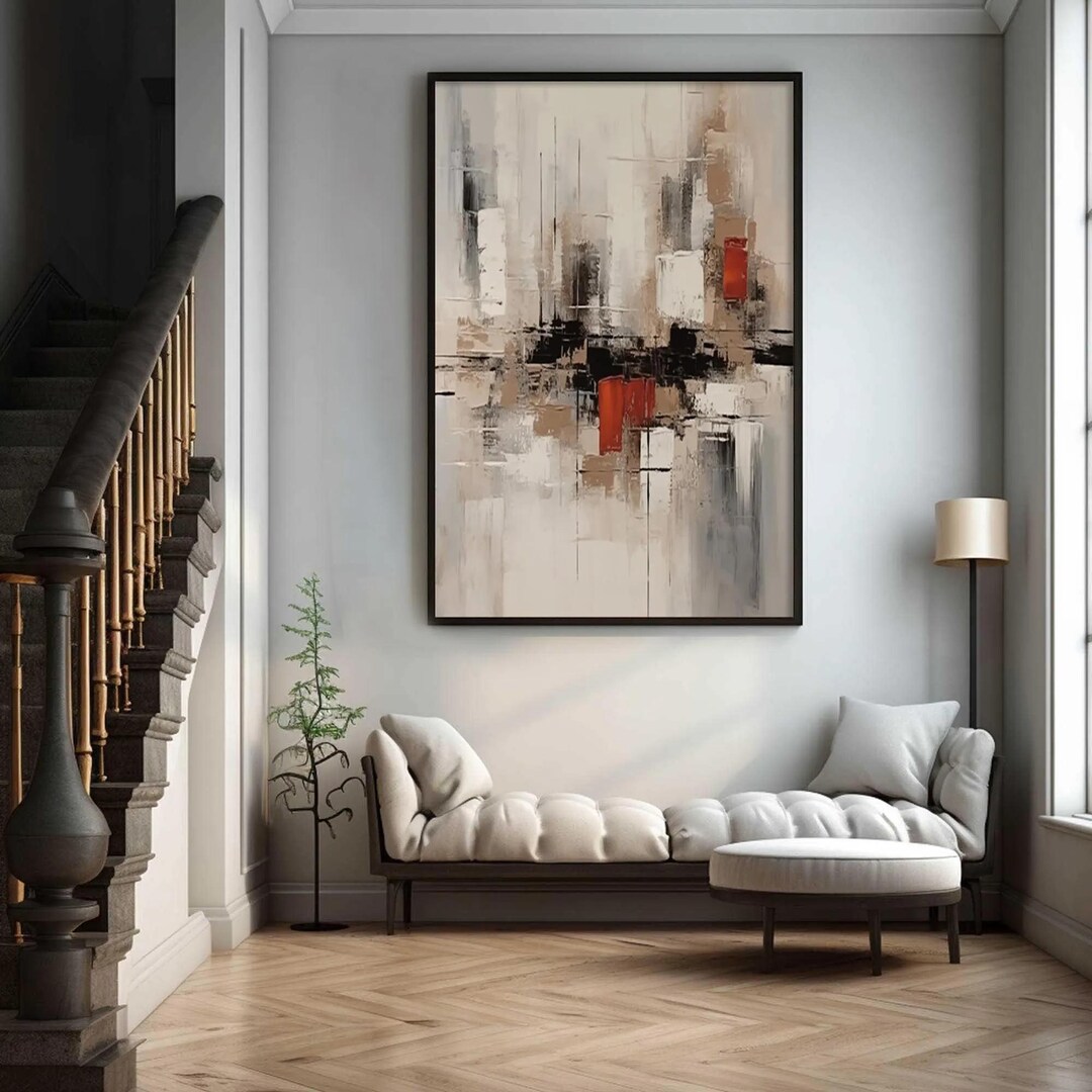 Textured Beige Abstract Oil Painting: Modern Geometric Canvas Art - Etsy