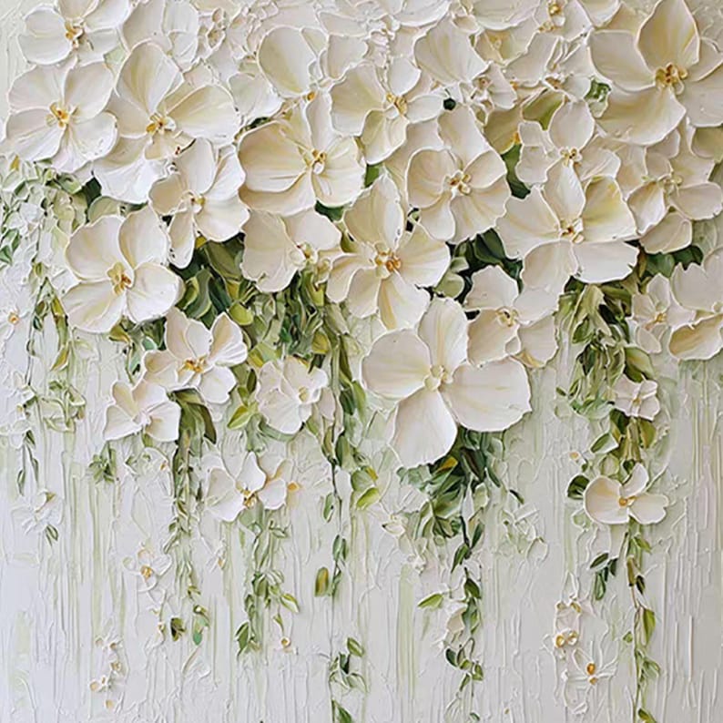 Textured White Flower Oil Painting, Heavy Impasto Floral Wall Art ...