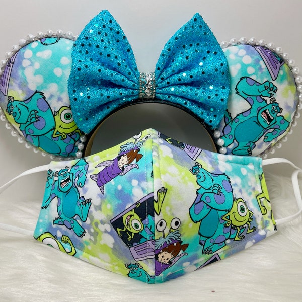 Inspired Minnie Ears with Matching Face Mask: Monsters Inc.