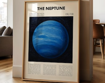 Póster impreso de Neptuno / Lámina artística del planeta / Decoración del sistema solar / Ciencia / Regalo espacial / Papel pintado