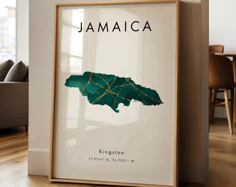 Jamaica Map PRINTED Poster | Green and Gold | North America | Wall Art Print | Home Decor | Geography Map | Gift | Wallpaper