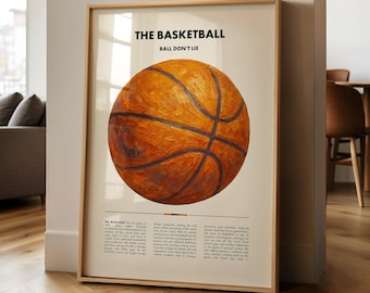 Plakat z motywem koszykówki | Grafika koszykarska w stylu vintage | Dekoracja ścienna z motywem sportowym | Historia koszykówki | Prezent dla fana koszykówki | Tapeta