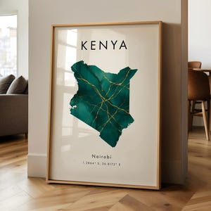 Poster STAMPATO con mappa del Kenya / Verde e oro / Africa / Stampa artistica da parete / Decorazione per la casa / Regalo con mappa geografica / Carta da parati