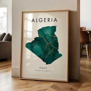 Algeria Map PRINTED Poster | Green and Gold | Africa | Wall Art Print | Home Decor | Geography Map Gift | Wallpaper