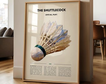 Shuttlecock PRINTED Poster | Vintage Style Badminton Art Print | Sports Wall Decor | Badminton History | Badminton Fan Gift | Wallpaper