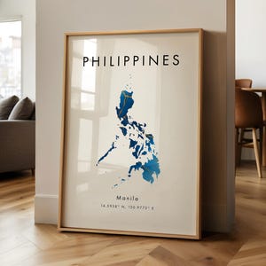 Philippines Map PRINTED Poster | Blue and Gold | Asia | Wall Art Print | Home Decor | Geography Map | Gift | Wallpaper