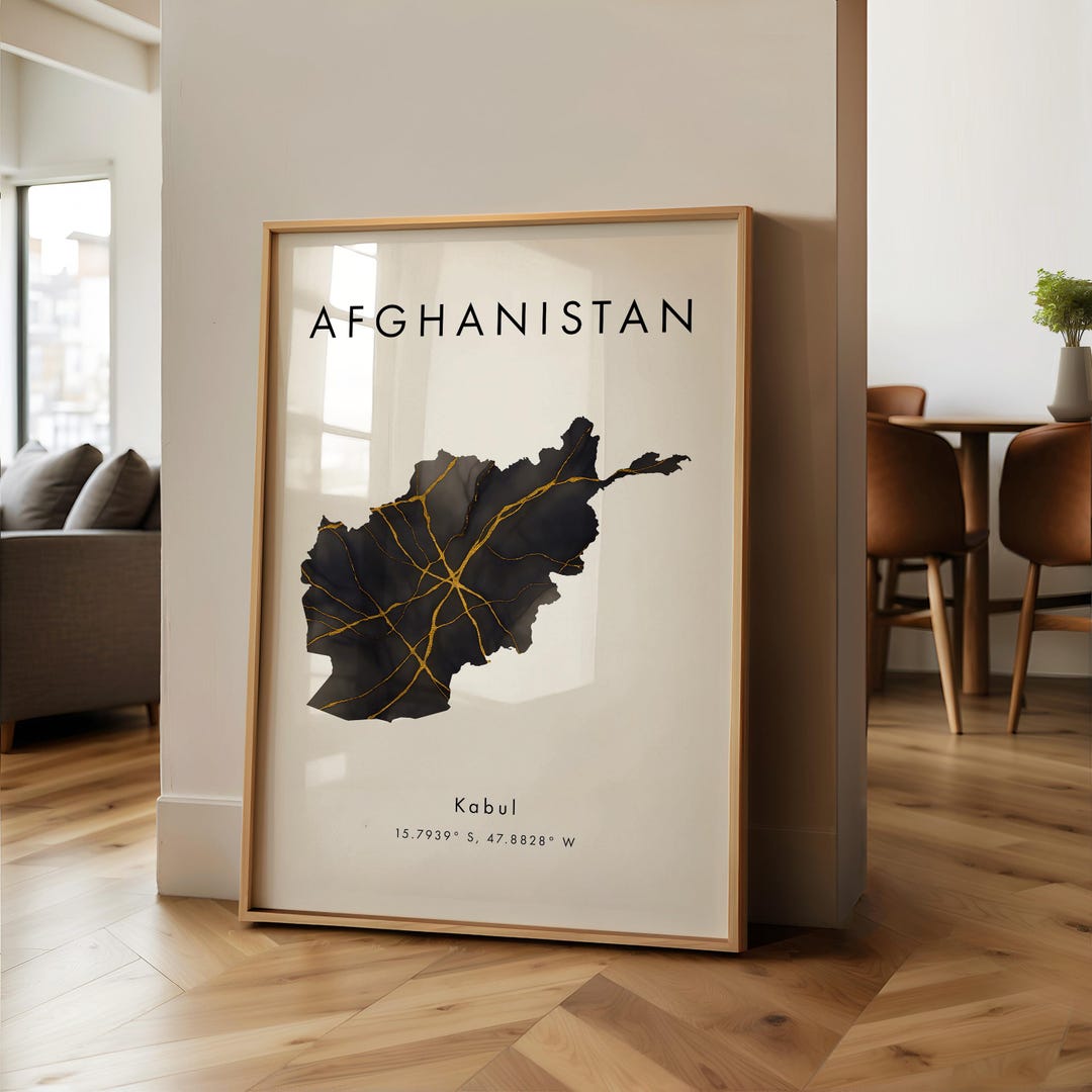 Afghanistan Map PRINTED Poster | Black and Gold | Asia | Wall Art Print ...