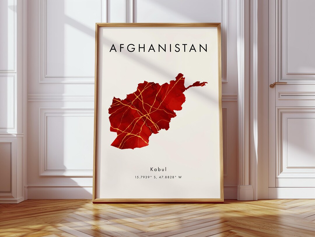 Afghanistan Map DIGITAL Poster | Red and Gold | Asia | Wall Art Print ...
