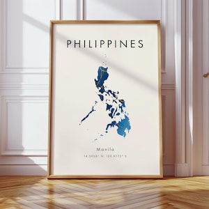 Póster digital del mapa de Filipinas, azul y dorado, Asia, impresión de arte mural, decoración del hogar, mapa geográfico, regalo, papel tapiz