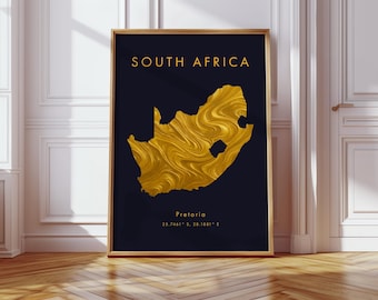 Mappa del Sud Africa Poster DIGITALE / Oro / Africa / Stampa artistica da parete / Arredamento per la casa / Mappa geografica / Regalo / Carta da parati