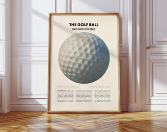 Golf Ball DIGITAL Poster | Vintage Style Golf Art Print | Sports Wall Decor | Golf History | Golf Fan Gift | Wallpaper