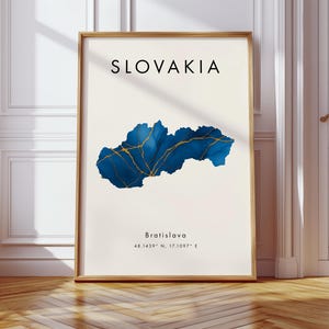 Slovakia Map DIGITAL Poster | Blue and Gold | Europe | Geography Gift | Wallpaper