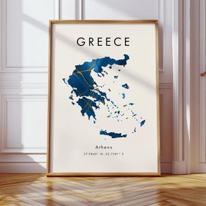 Greece Map DIGITAL Poster | Blue and Gold | Europe | Wall Art Print | Home Decor | Geography Map Gift | Wallpaper