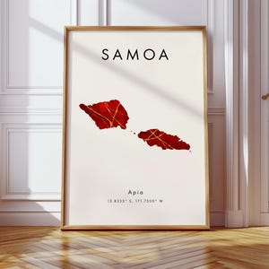 Samoa Map DIGITAL Poster | Red and Gold | Oceania | Wall Art Print | Home Decor | Geography Map | Gift | Wallpaper