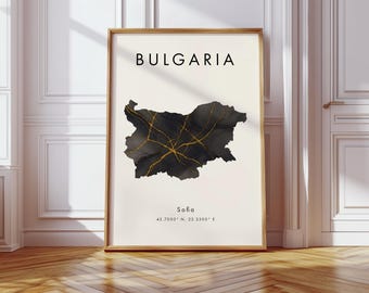 Bulgaria Map DIGITAL Poster | Black and Gold | Europe | Geography Gift | Wallpaper