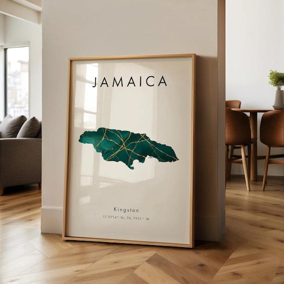 Jamaica Map PRINTED Poster | Green and Gold | North America | Wall Art Print | Home Decor | Geography Map | Gift | Wallpaper
