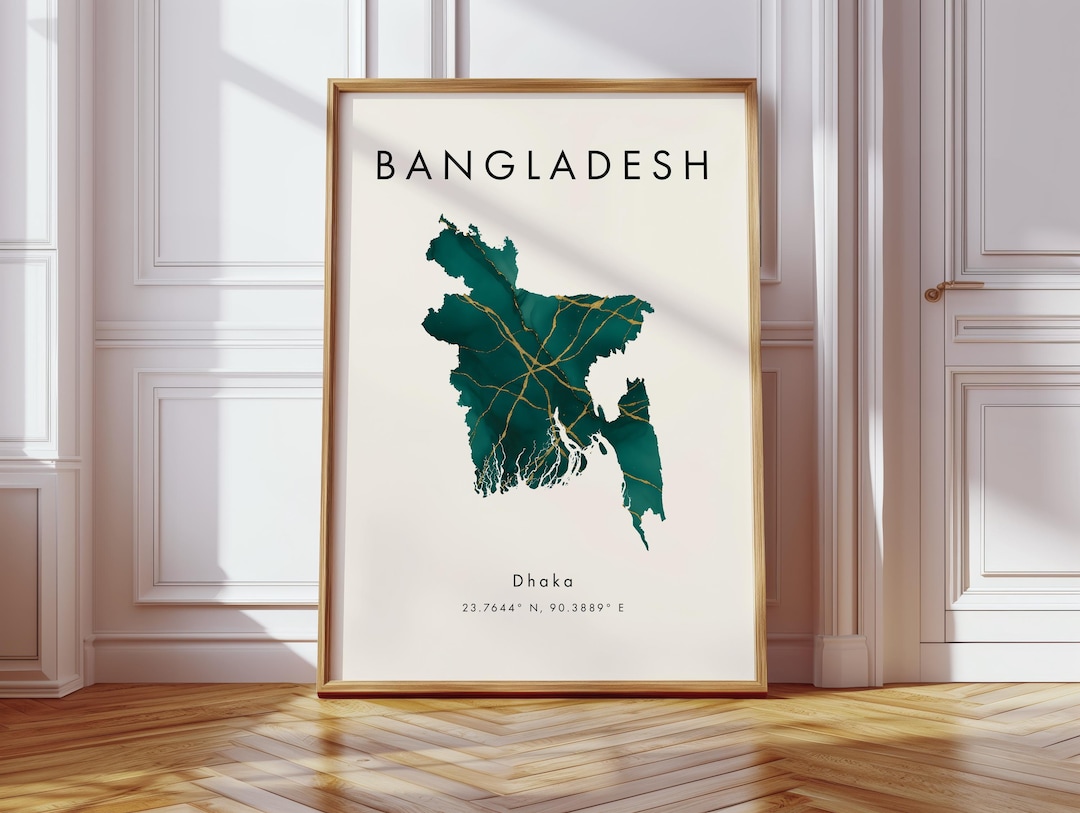 Bangladesh Map DIGITAL Poster | Green and Gold | Asia | Wall Art Print ...