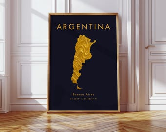 Argentina Map DIGITAL Poster | Gold | South America | Wall Art Print | Home Decor | Geography Map | Gift | Wallpaper