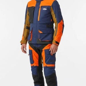 KTM Tech Adventure Motorcycle Breathable Riding Suit Touring Full Suit, Men’s Blue & Orange Mesh Motorbike Protective Gear, Gift for Him\Har