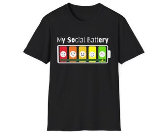 Social Battery Meter Introvert Extrovert Emoji T-Shirt | Battery Level Graphic