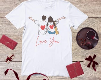 T-shirt back-to-back Hearts Love You voor stel | Bijpassend T-shirt voor koppels