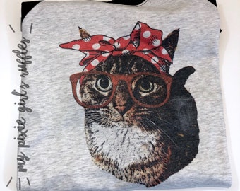 Cat with Bandana and Glasses Baseball Raglan Shirt by mypixiegirlsruffles