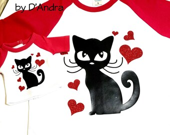 Valentine Kitty Matching Dolly and Me Baseball Tees Red Hearts
