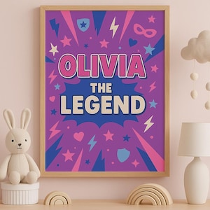 Custom Comic Book Name Wall Art | Printable Superhero Poster for Girls Room Decor