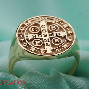 Sterling Silver Saint Benedict Signet Ring: Christian Catholic Jewelry