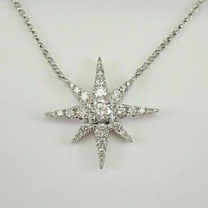 North Star Necklace For Her, Star Pendant Necklace, Round Moissanite Diamond Starburst Necklace, Wedding Gift Necklace, Celestial Necklace