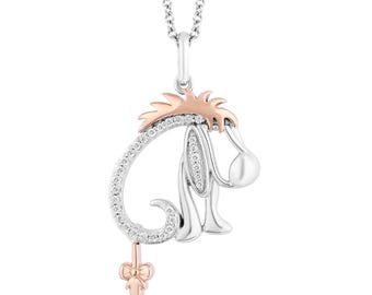 Two-Tone Gold Eeyore Pendant Necklace: Moissanite Diamond, Cartoon Jewelry