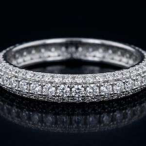 Round Cut Moissanite Diamond Stacking Band Ring, Full Eternity Wedding Band, Women's Party Wear 925 Silver Band, Engagement Band For Her