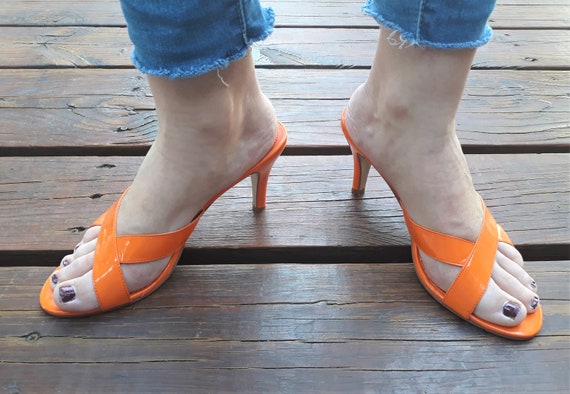 Sandals Orange Strap Slides Heels Shoes Women Size 8 Newport - Etsy UK