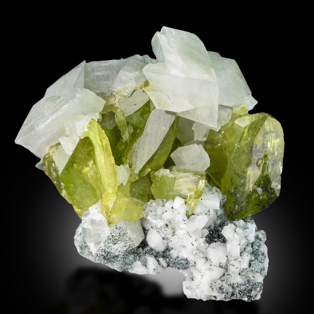 Green Titanite Crystal Specimen • Chlorite & Albite • Natural Mineral ...
